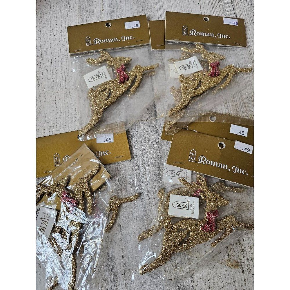 Roman glitter reindeer‎ vintage ornament set unique deer new
